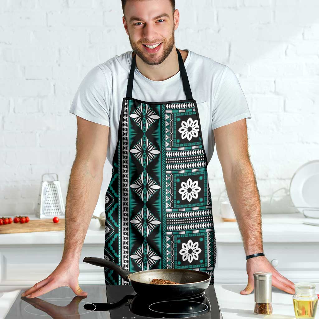 Fiji Masi Tapa Pattern Teal Apron - Polynesian Pride