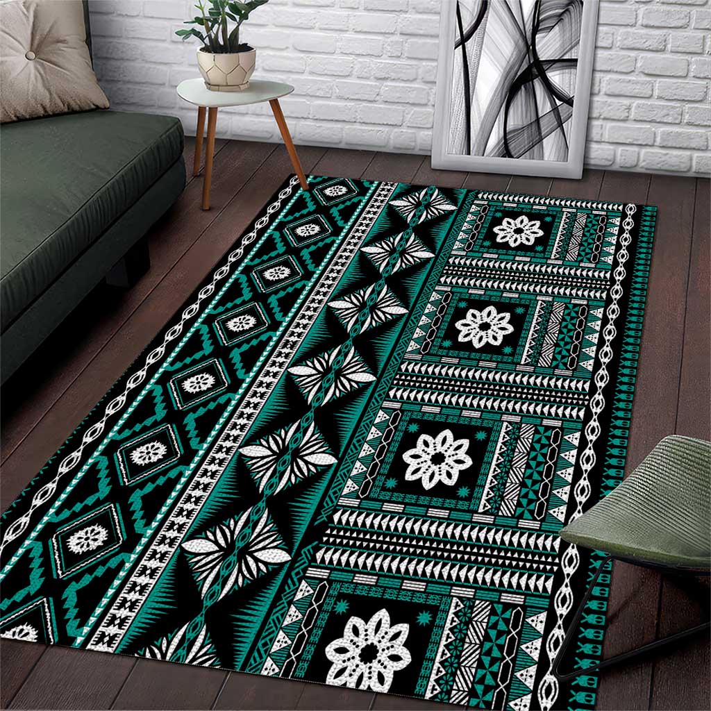 Fiji Masi Tapa Pattern Teal Area Rug LT01 Teal - Polynesian Pride