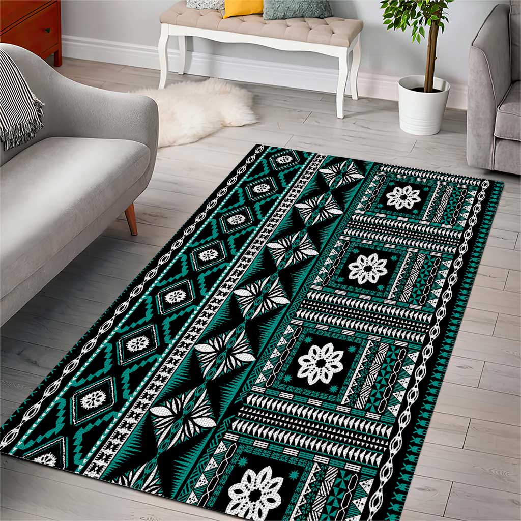 Fiji Masi Tapa Pattern Teal Area Rug LT01 - Polynesian Pride