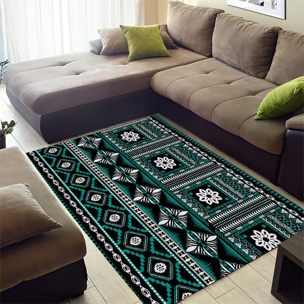 Fiji Masi Tapa Pattern Teal Area Rug LT01 - Polynesian Pride
