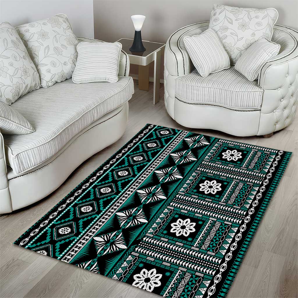 Fiji Masi Tapa Pattern Teal Area Rug LT01 - Polynesian Pride