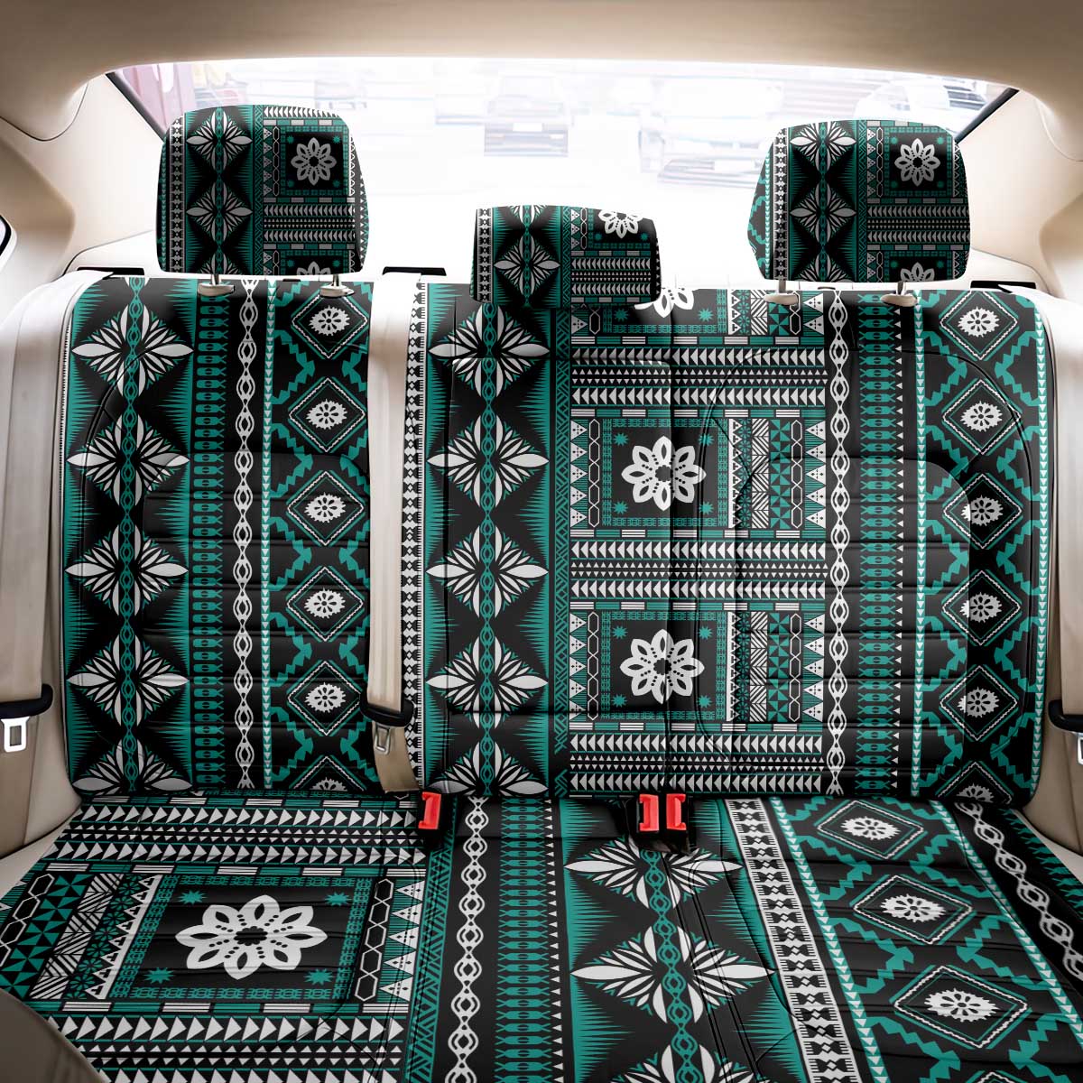 Fiji Masi Tapa Pattern Teal Back Car Seat Cover LT01 - Polynesian Pride