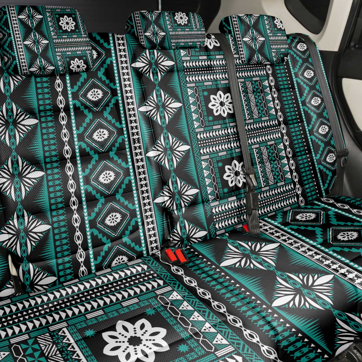 Fiji Masi Tapa Pattern Teal Back Car Seat Cover LT01 - Polynesian Pride