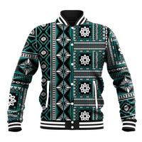 Fiji Masi Tapa Pattern Teal Baseball Jacket - Polynesian Pride