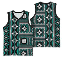 Fiji Masi Tapa Pattern Teal Basketball Jersey - Polynesian Pride