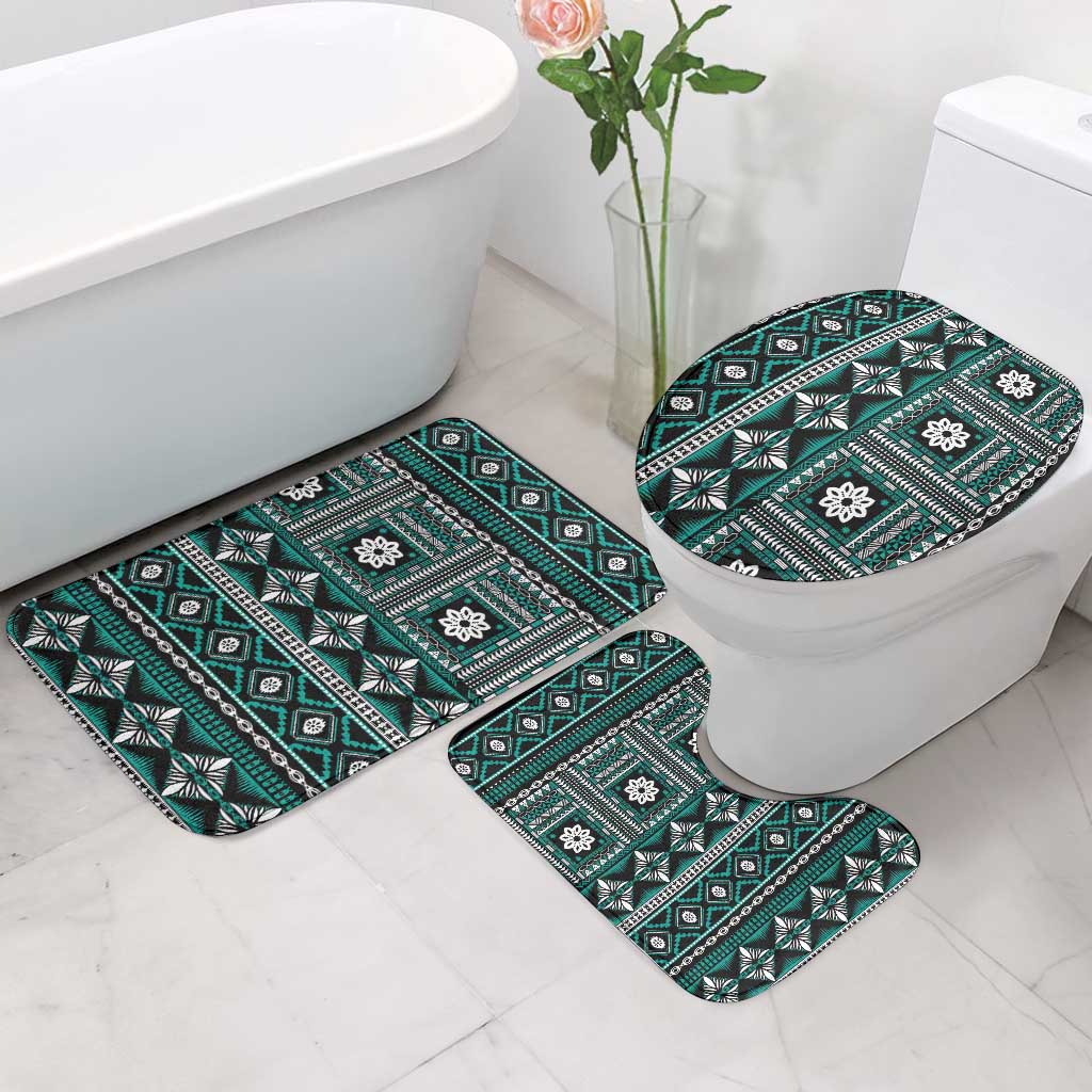 Fiji Masi Tapa Pattern Teal Bathroom Set - Polynesian Pride