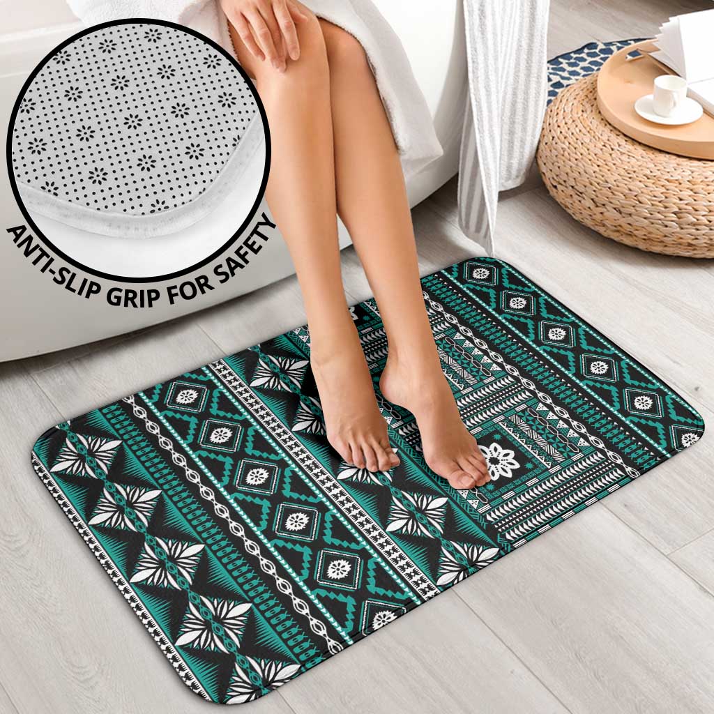 Fiji Masi Tapa Pattern Teal Bathroom Set - Polynesian Pride