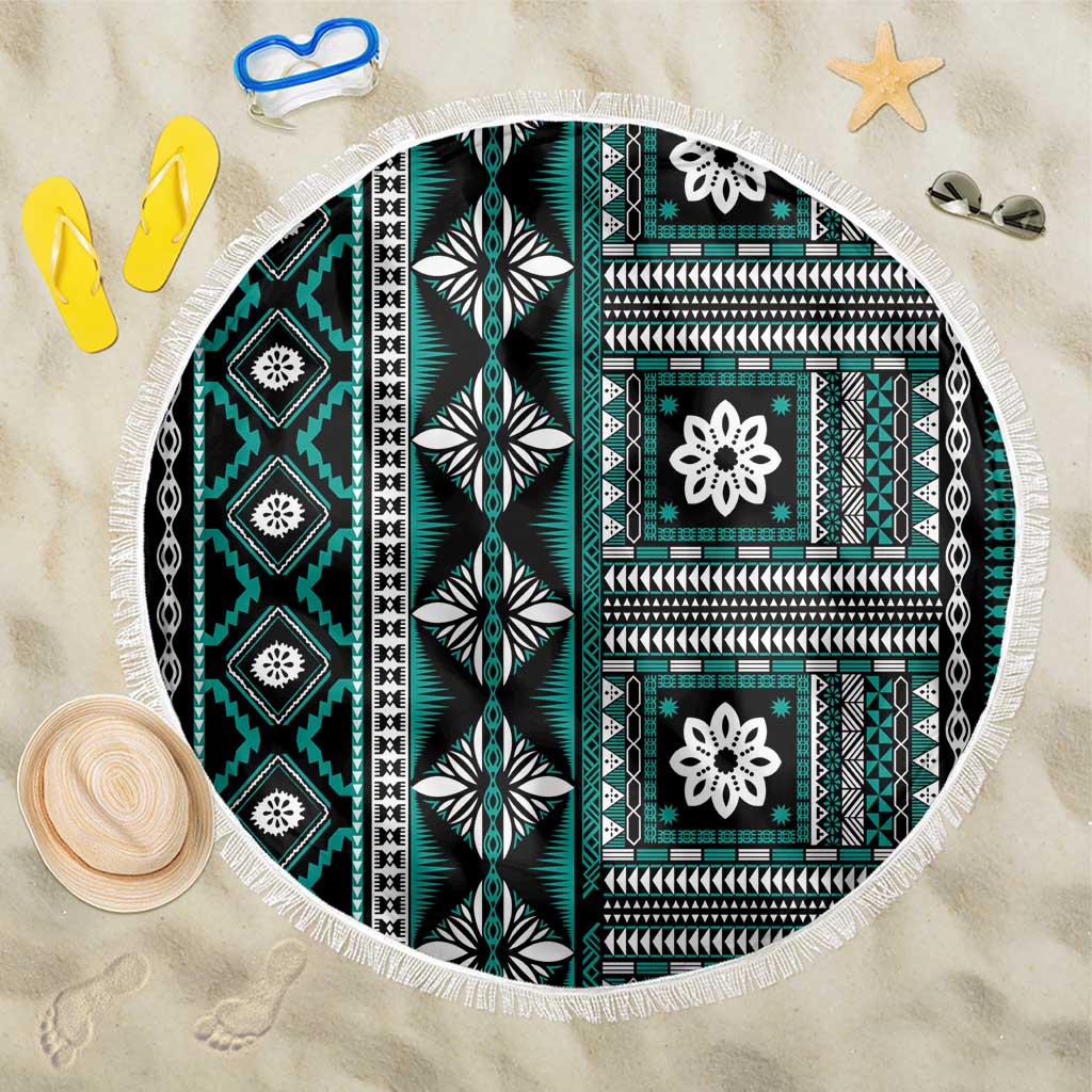 Fiji Masi Tapa Pattern Teal Beach Blanket LT01 One Size 150cm Teal - Polynesian Pride