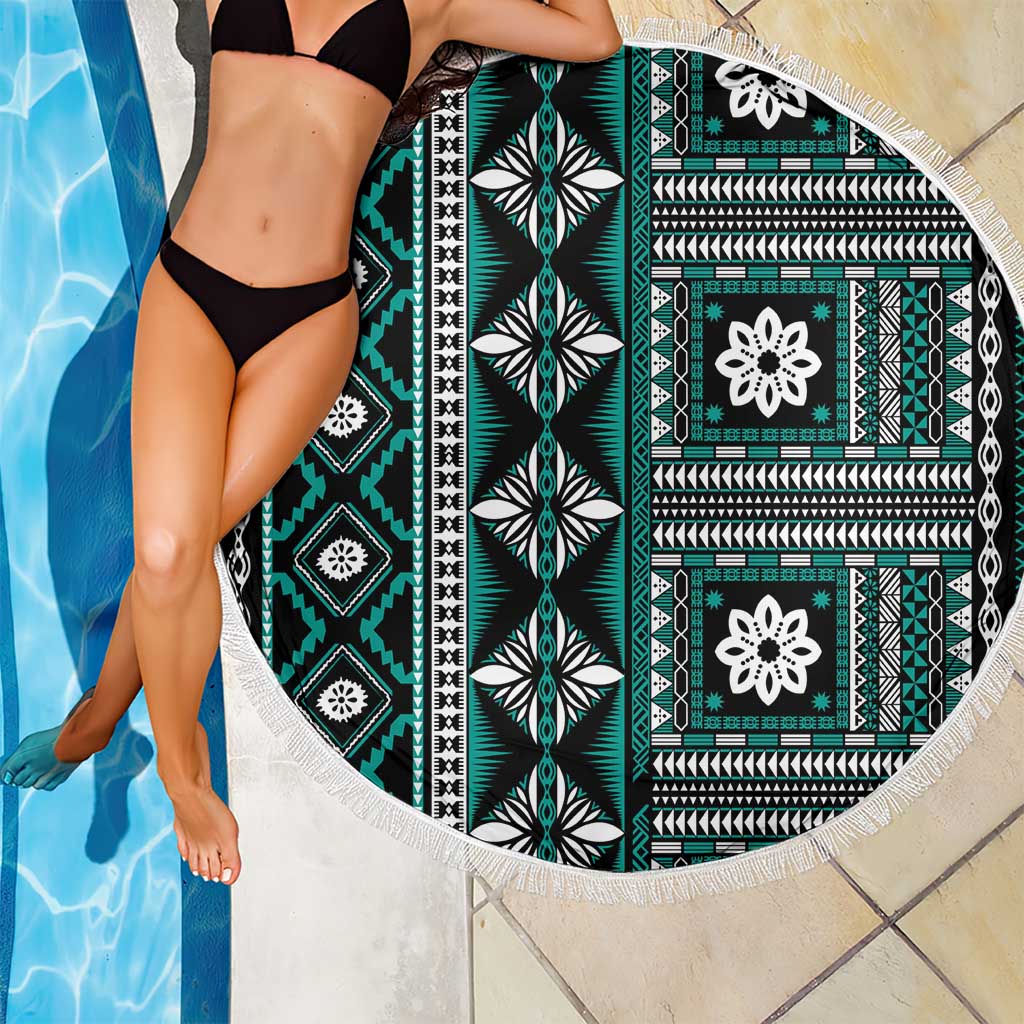 Fiji Masi Tapa Pattern Teal Beach Blanket LT01 - Polynesian Pride
