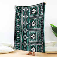 Fiji Masi Tapa Pattern Teal Blanket - Polynesian Pride