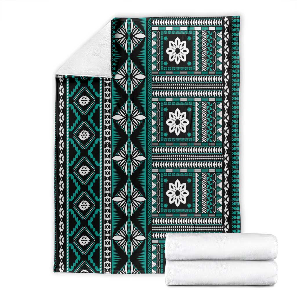 Fiji Masi Tapa Pattern Teal Blanket - Polynesian Pride