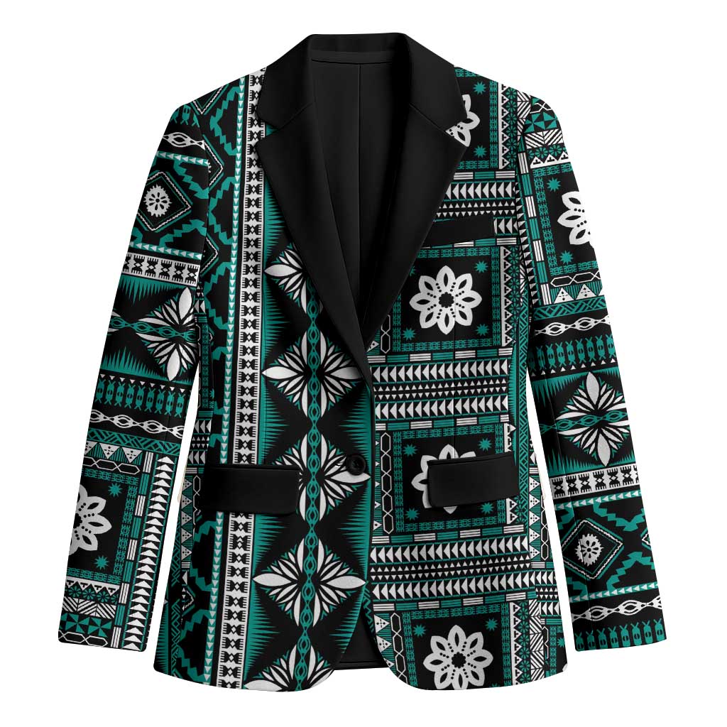 Fiji Masi Tapa Pattern Teal Blazer LT01 Unisex Teal - Polynesian Pride