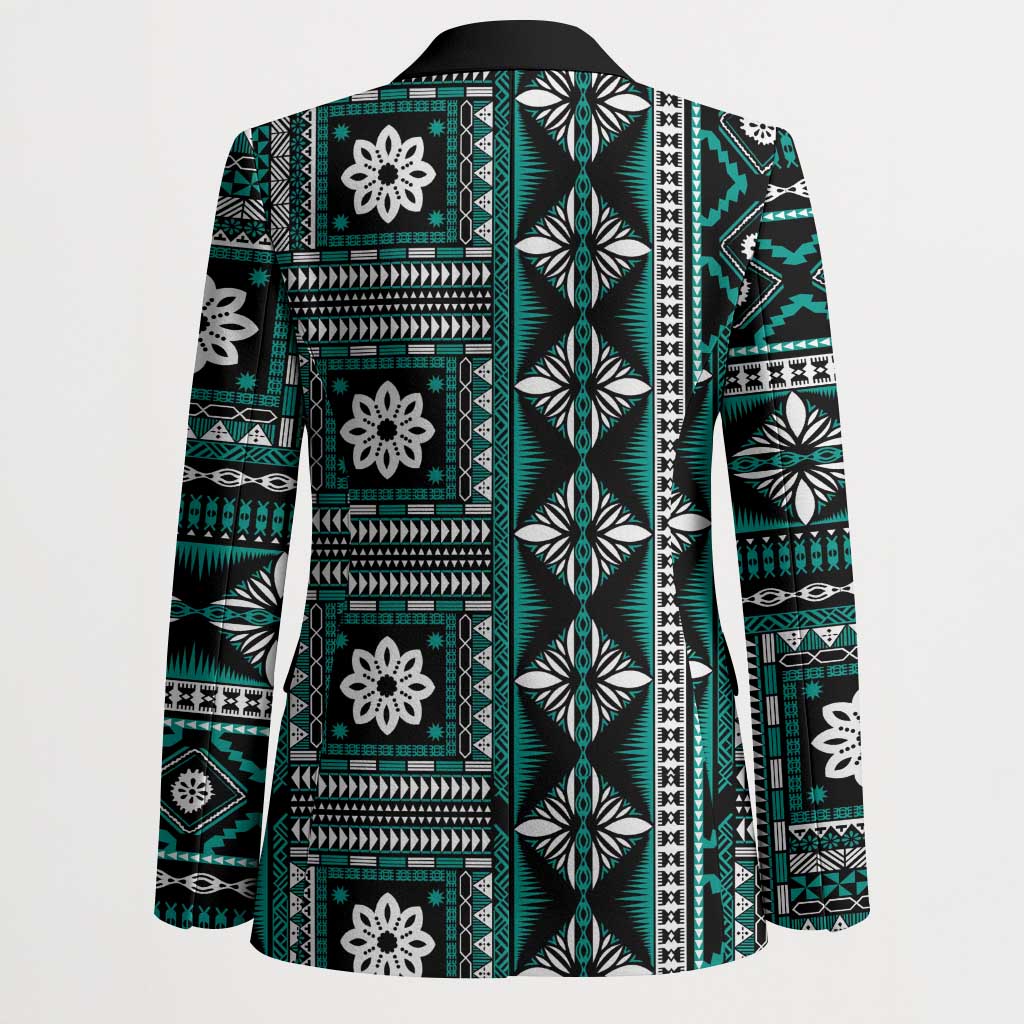 Fiji Masi Tapa Pattern Teal Blazer LT01 - Polynesian Pride