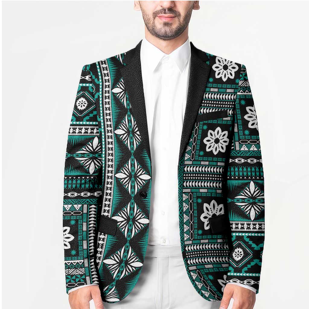 Fiji Masi Tapa Pattern Teal Blazer LT01 - Polynesian Pride