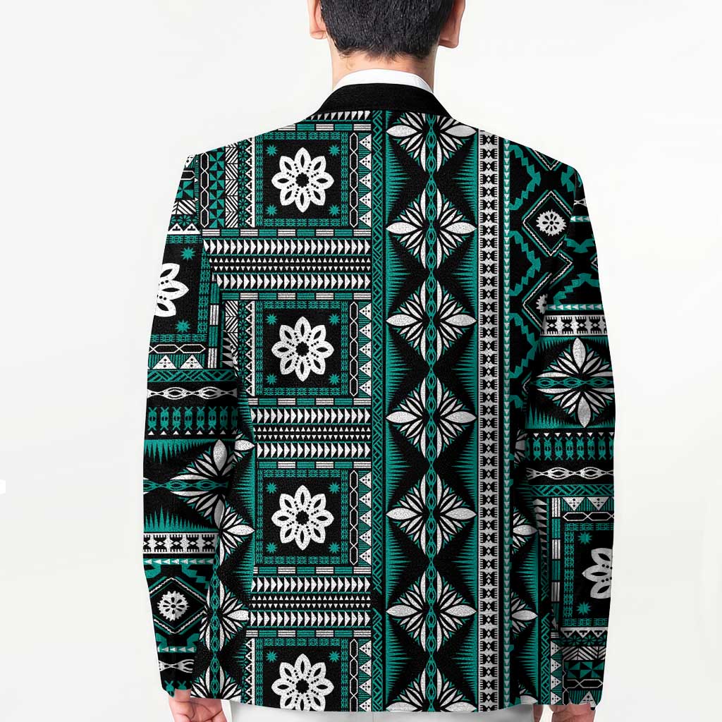 Fiji Masi Tapa Pattern Teal Blazer LT01 - Polynesian Pride