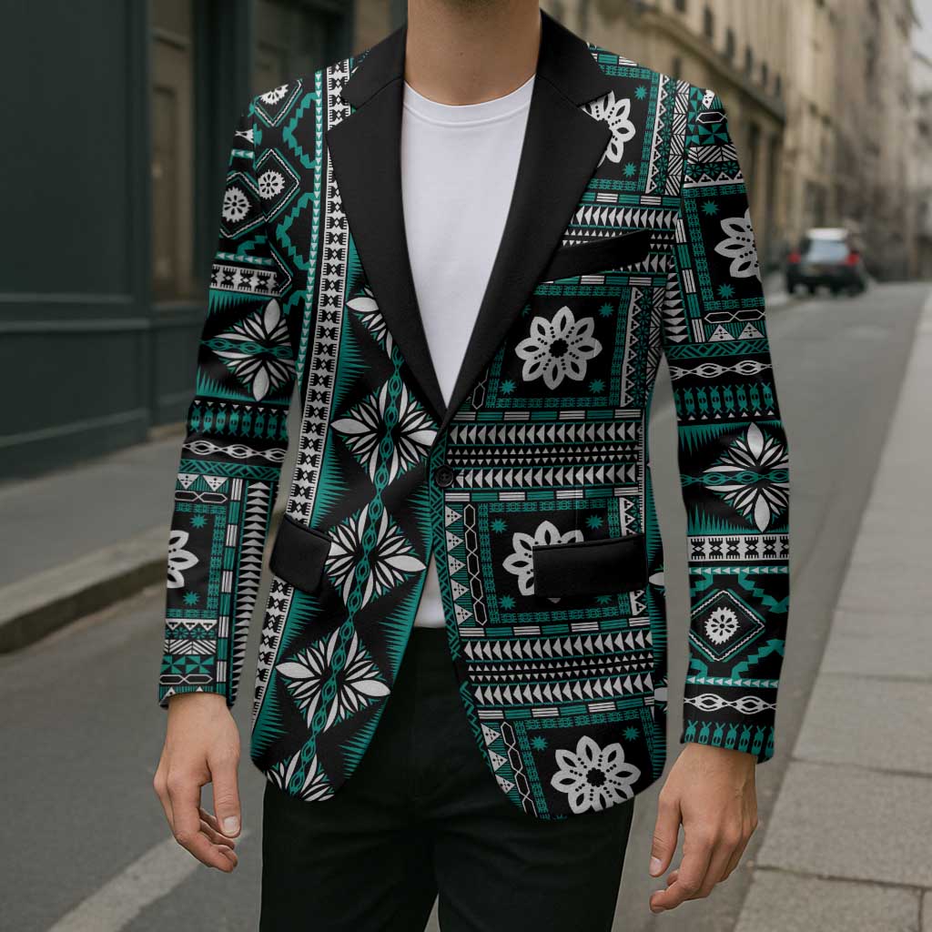 Fiji Masi Tapa Pattern Teal Blazer LT01 - Polynesian Pride