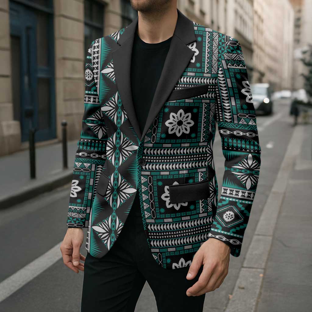 Fiji Masi Tapa Pattern Teal Blazer LT01 - Polynesian Pride