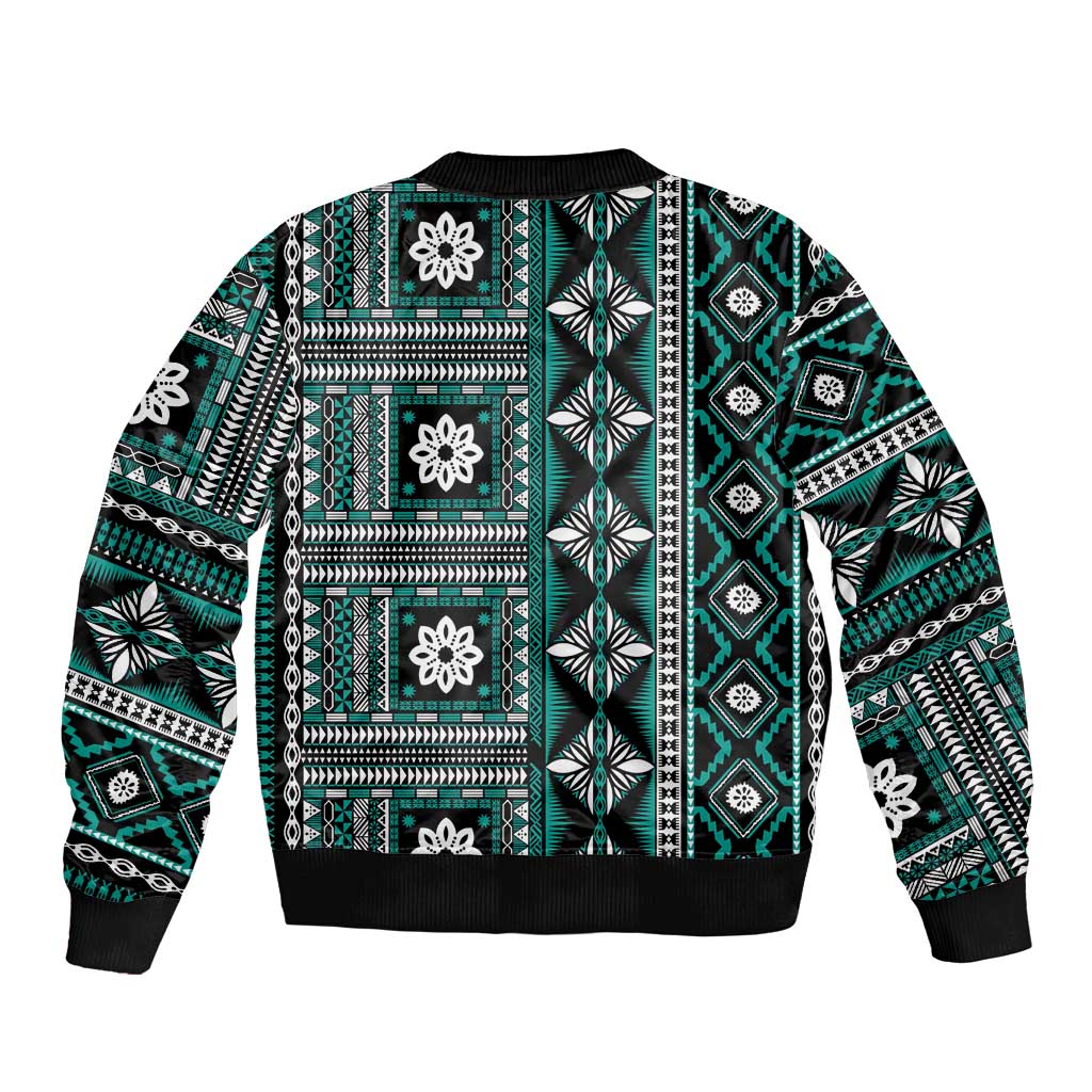 Fiji Masi Tapa Pattern Teal Bomber Jacket LT01 - Polynesian Pride