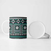 Fiji Masi Tapa Pattern Teal Ceramic Mug - Polynesian Pride