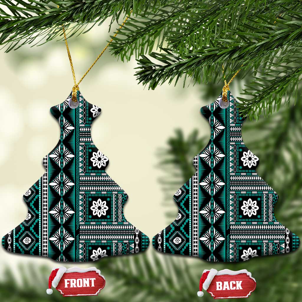Fiji Masi Tapa Pattern Teal Ceramic Ornament LT01 Christmas Tree Teal - Polynesian Pride
