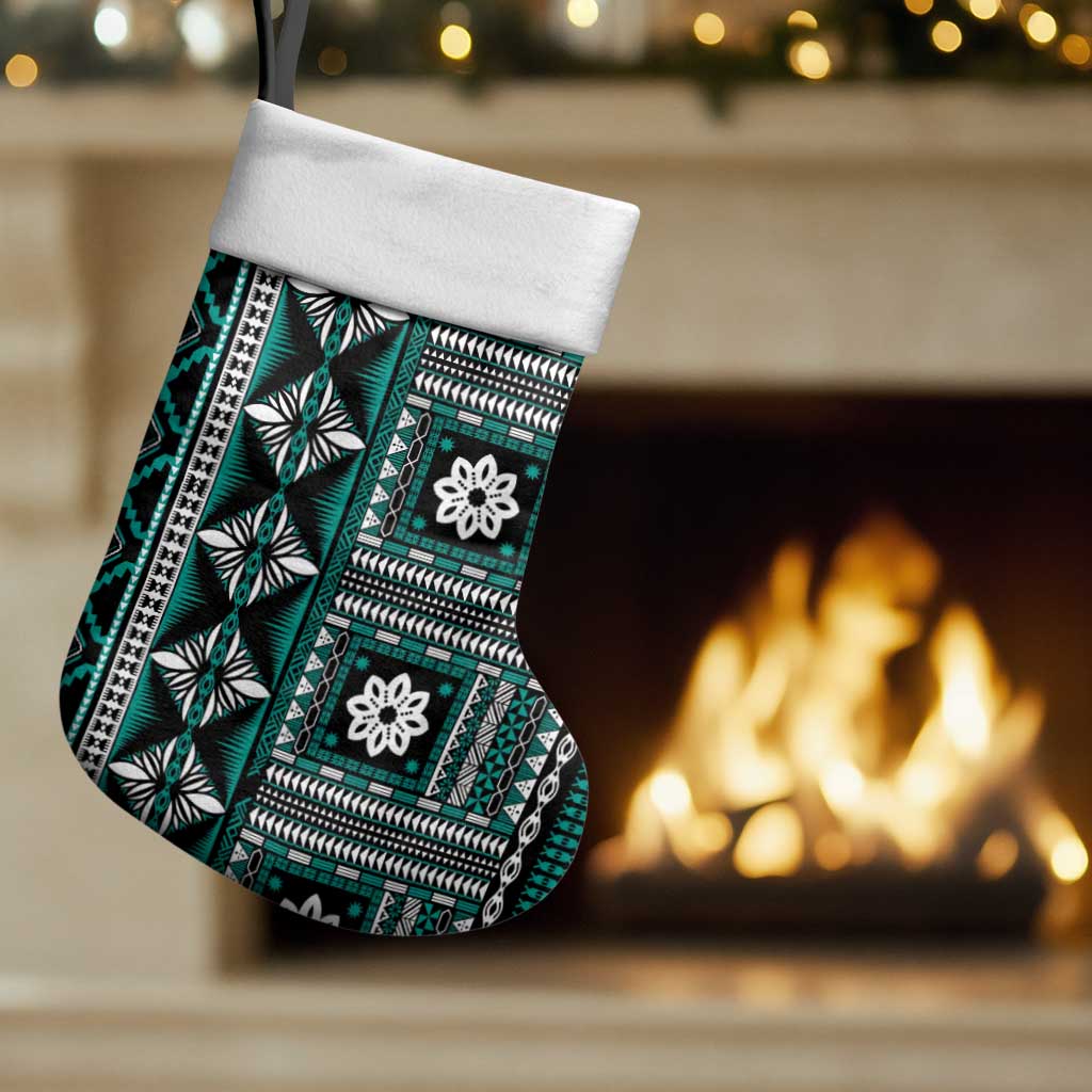 Fiji Masi Tapa Pattern Teal Christmas Stocking LT01 Set of 2 Teal - Polynesian Pride