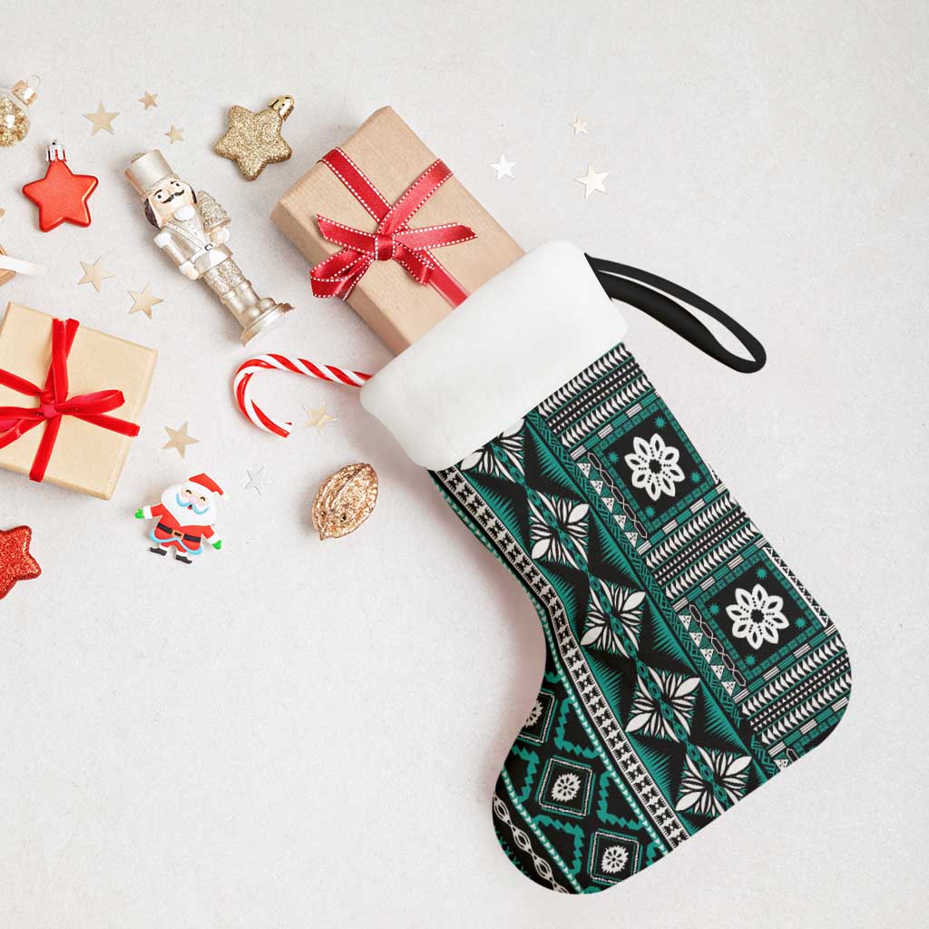 Fiji Masi Tapa Pattern Teal Christmas Stocking LT01 - Polynesian Pride