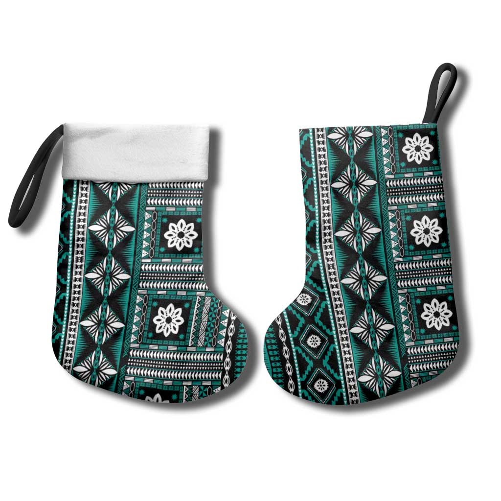 Fiji Masi Tapa Pattern Teal Christmas Stocking LT01 - Polynesian Pride