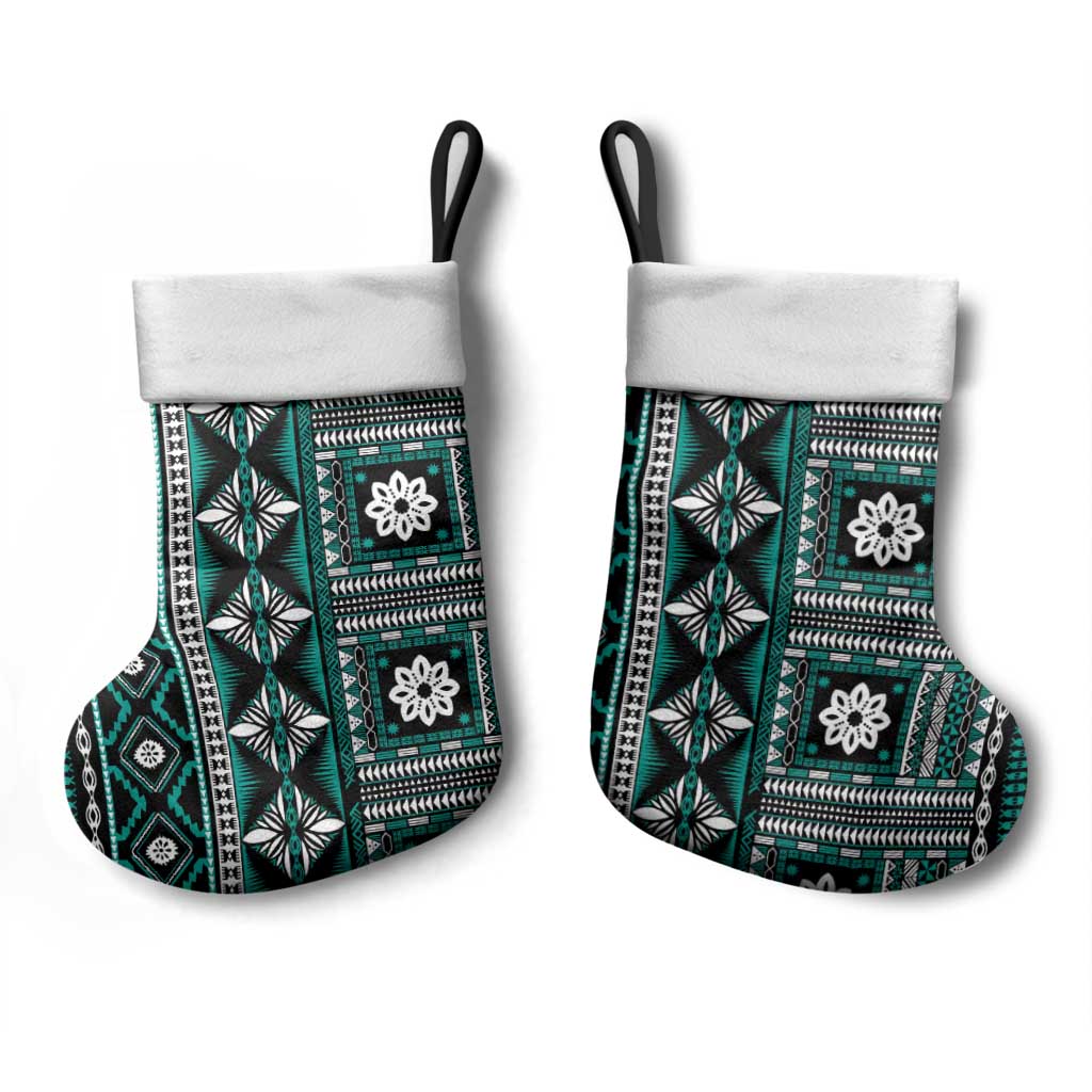 Fiji Masi Tapa Pattern Teal Christmas Stocking LT01 - Polynesian Pride