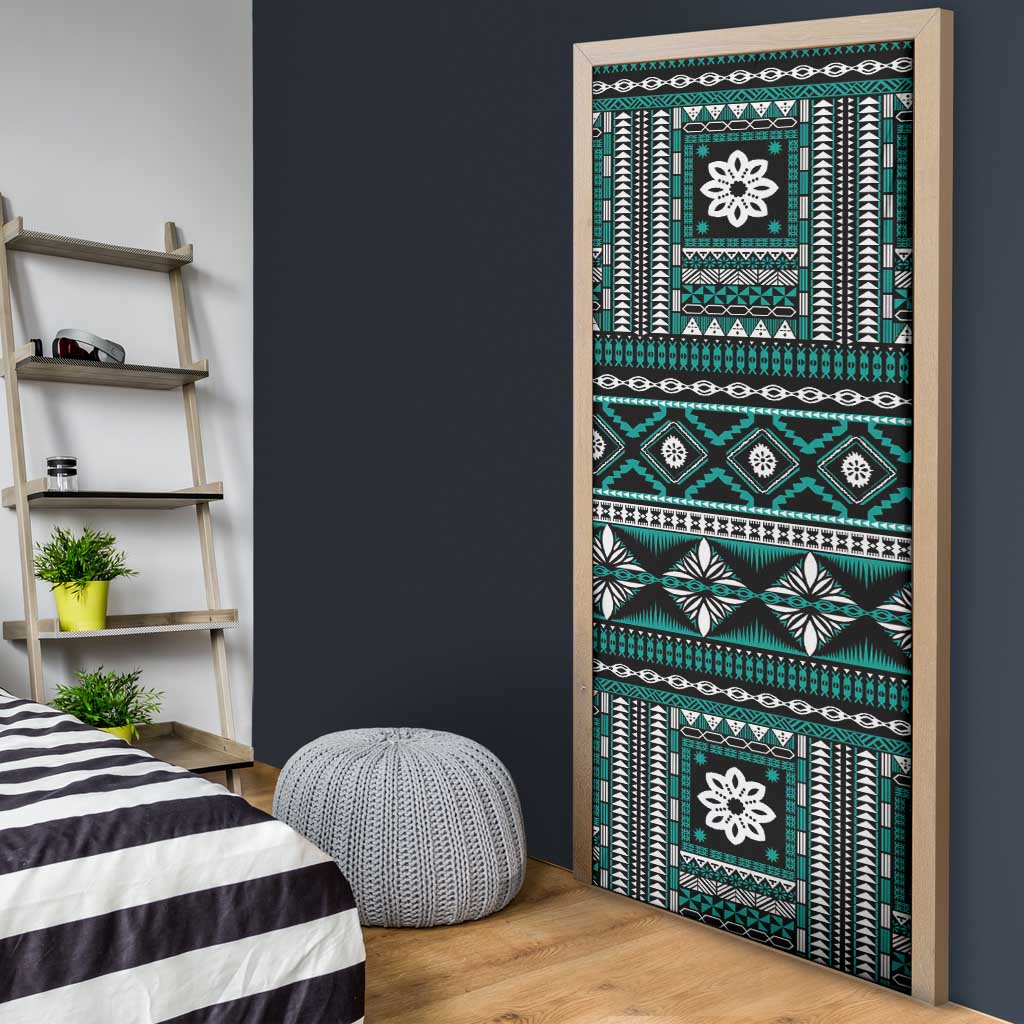 Fiji Masi Tapa Pattern Teal Door Cover - Polynesian Pride