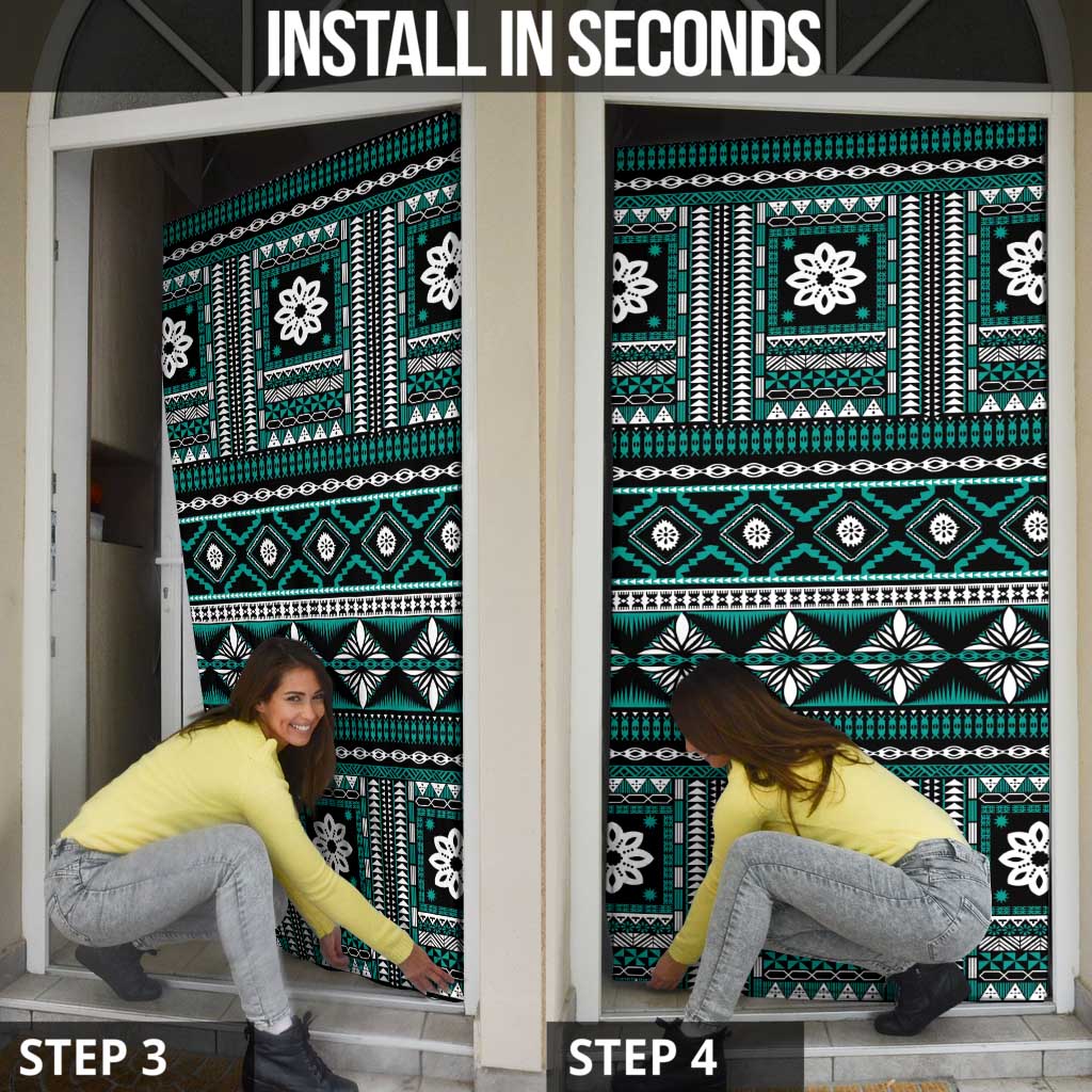 Fiji Masi Tapa Pattern Teal Door Cover - Polynesian Pride