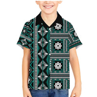 Fiji Masi Tapa Pattern Teal Family Matching Mermaid Dress and Hawaiian Shirt - Polynesian Pride