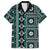 Fiji Masi Tapa Pattern Teal Family Matching Off The Shoulder Long Sleeve Dress and Hawaiian Shirt - Polynesian Pride