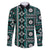 Fiji Masi Tapa Pattern Teal Family Matching Off The Shoulder Long Sleeve Dress and Hawaiian Shirt - Polynesian Pride