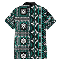 Fiji Masi Tapa Pattern Teal Family Matching Summer Maxi Dress and Hawaiian Shirt - Polynesian Pride