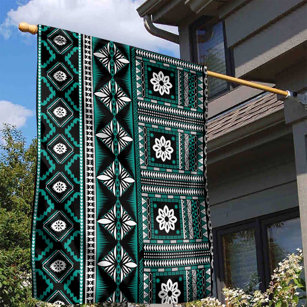 Fiji Masi Tapa Pattern Teal Garden Flag - Polynesian Pride