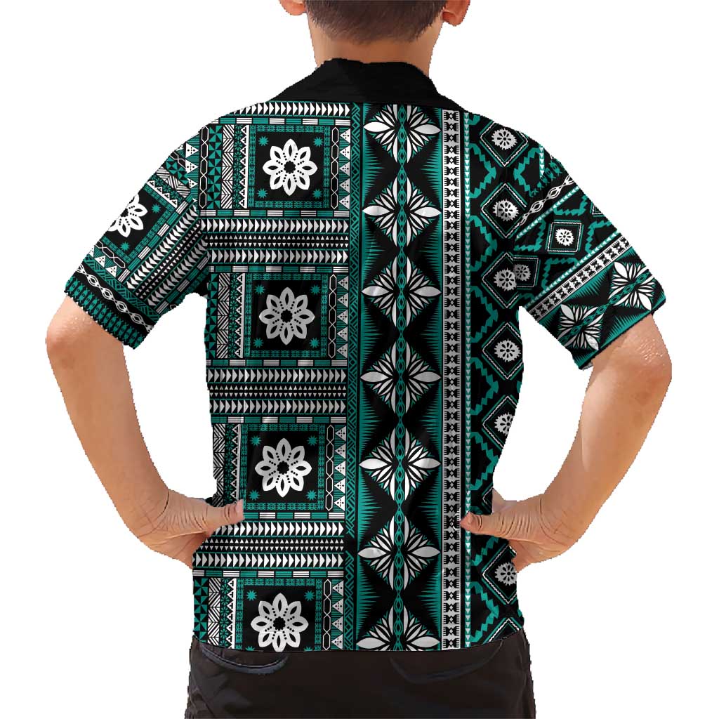 Fiji Masi Tapa Pattern Teal Hawaiian Shirt - Polynesian Pride