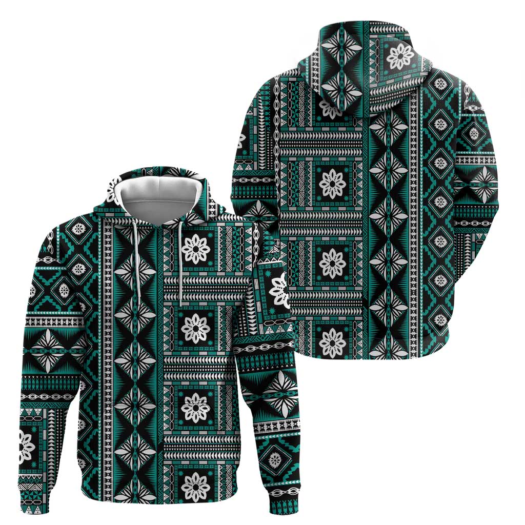 Fiji Masi Tapa Pattern Teal Hoodie - Polynesian Pride