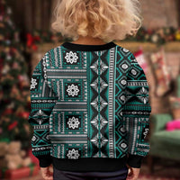 Fiji Masi Tapa Pattern Teal Kid Ugly Christmas Sweater - Polynesian Pride