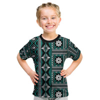 Fiji Masi Tapa Pattern Teal Kid T Shirt - Polynesian Pride