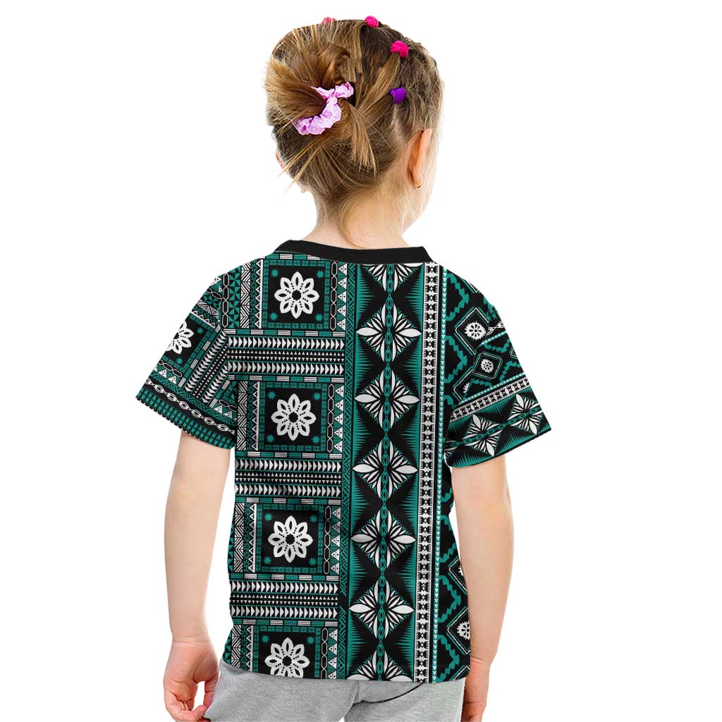 Fiji Masi Tapa Pattern Teal Kid T Shirt - Polynesian Pride