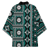 Fiji Masi Tapa Pattern Teal Kimono - Polynesian Pride