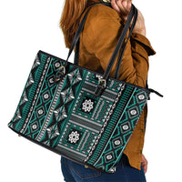 Fiji Masi Tapa Pattern Teal Leather Tote Bag - Polynesian Pride
