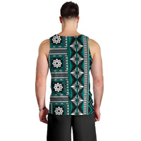 Fiji Masi Tapa Pattern Teal Men Tank Top - Polynesian Pride