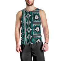 Fiji Masi Tapa Pattern Teal Men Tank Top - Polynesian Pride