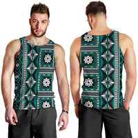 Fiji Masi Tapa Pattern Teal Men Tank Top - Polynesian Pride