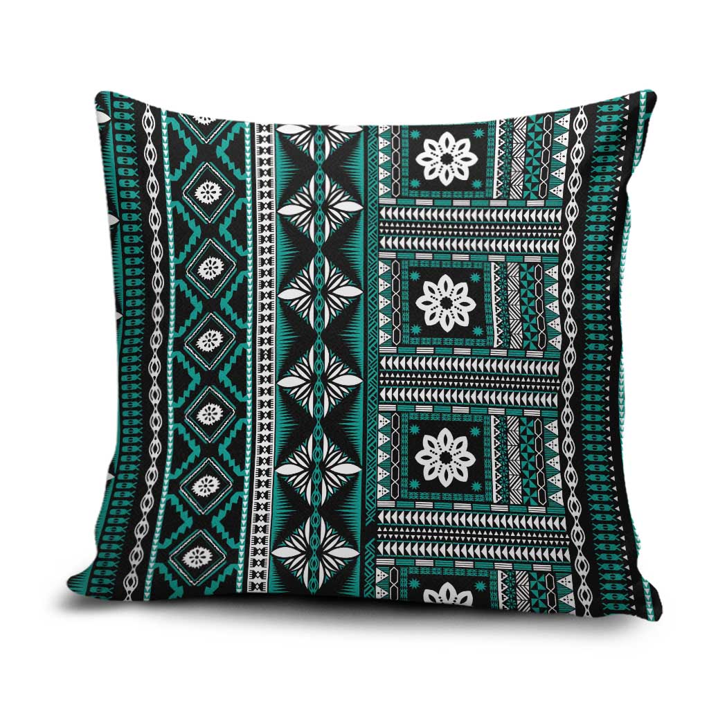 Fiji Masi Tapa Pattern Teal Pillow Cover LT01 Teal - Polynesian Pride