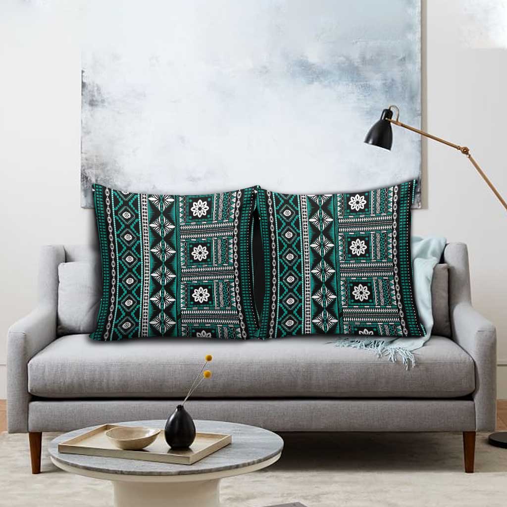 Fiji Masi Tapa Pattern Teal Pillow Cover LT01 - Polynesian Pride