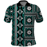 Fiji Masi Tapa Pattern Teal Polo Shirt - Polynesian Pride