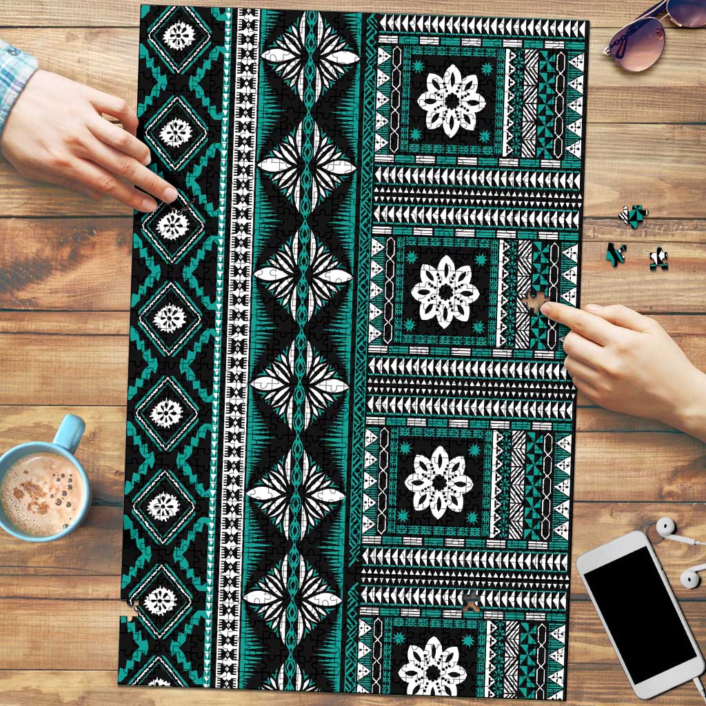 Fiji Masi Tapa Pattern Teal Puzzle - Polynesian Pride