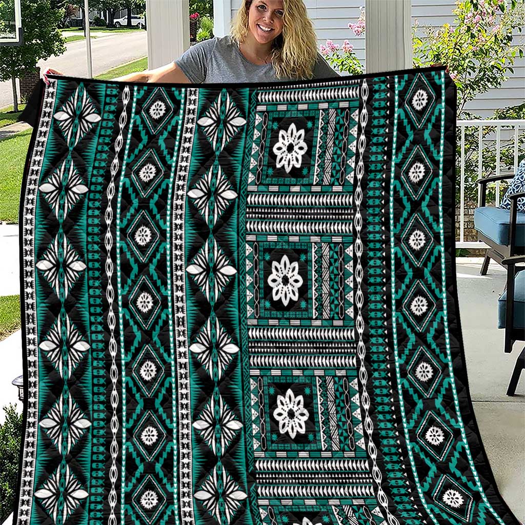 Fiji Masi Tapa Pattern Teal Quilt - Polynesian Pride